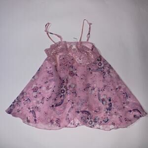 Easy Solution Pink Semi Sheer Purple Floral Babydoll With Lace Cups Size S